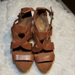 Nine West Tan Sandals with Crisscross Straps
